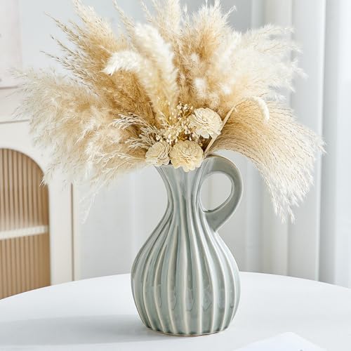 Octdays Grey Ceramic Pitcher Vase for Home Decor