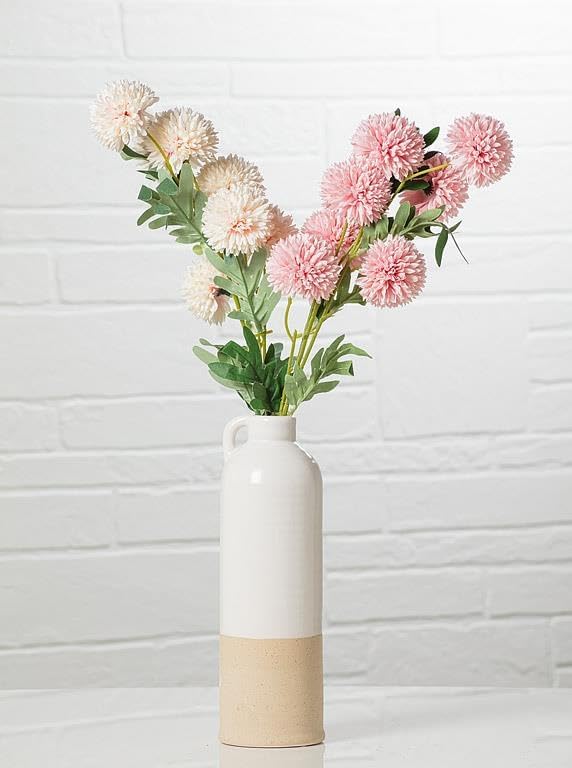 Abbott Collection White and Natural Shiny Matte Vase with Handle Large 11 Inch H