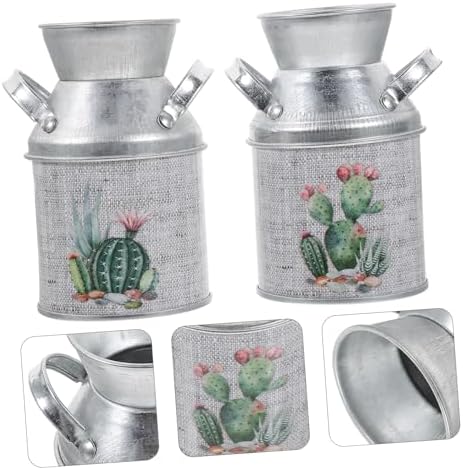 STOBAZA 2pcs Vintage Rustic Iron Flower Vases with Handles