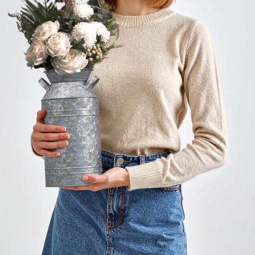 12 Inch Galvanized Metal Milk Can Vase for Home Decor