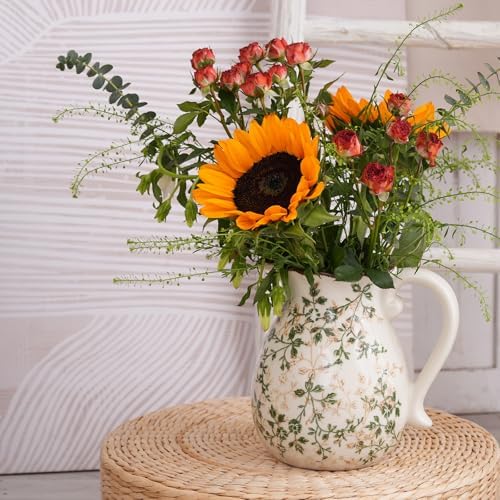 79 Inch Green and White Chinoiserie Vase with Handle