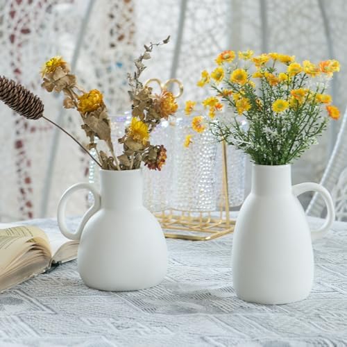 Tanvecle White Ceramic Vase Set 2 Small Vases with Handles