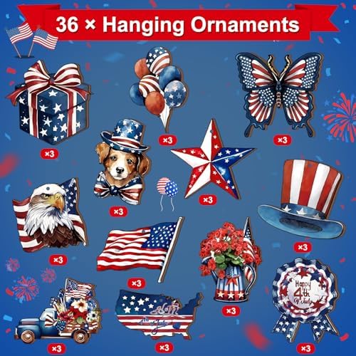 VinTS 36 Pcs 4th of July Wooden Tree Decorations