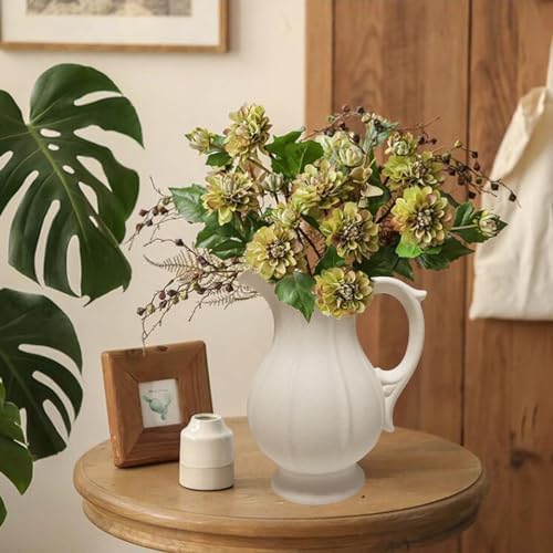Large Rustic Ceramic Vase with Handle for Home Decor