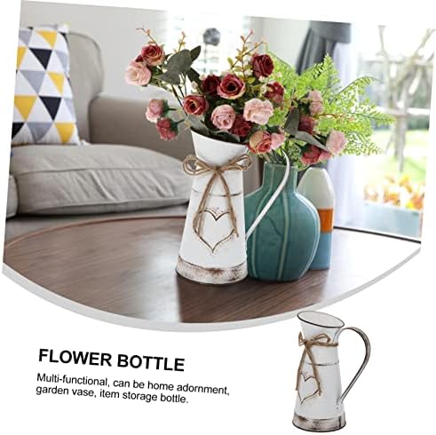 IMIKEYA Vintage French Country Style Pitcher Metal Flower Vase White 11 Inch