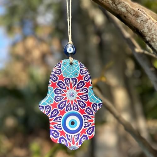 Geometric Hamsa Hand Evil Eye Wall Hanging Decor Protection Good Fortune