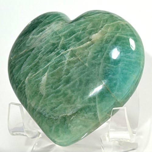 62mm Green Amazonite Puffy Heart Crystal Love Stone with Stand