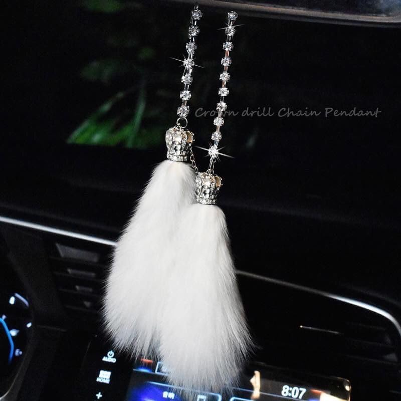 Bling Car Charm Cute Plush Fox Hanging Mirror Ornament