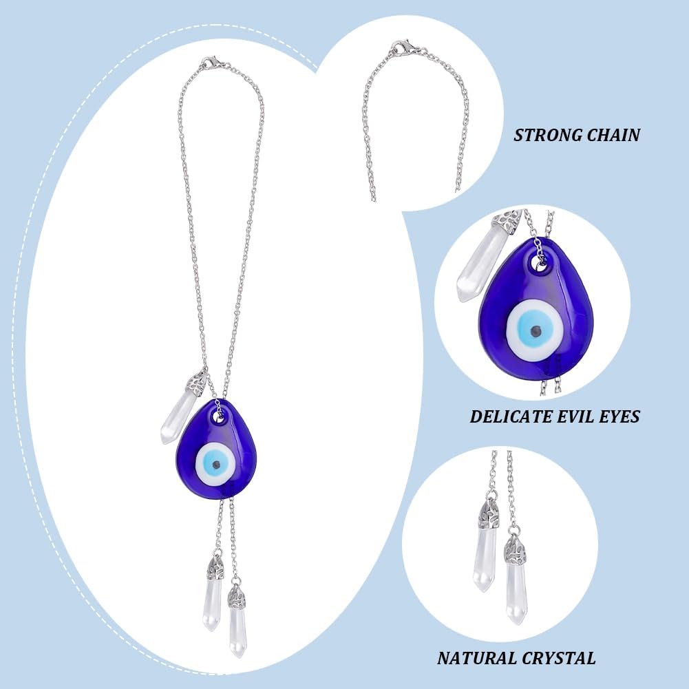 WEBEEDY Evil Eye Car Hanging Ornament Blue Charm with Crystal Column