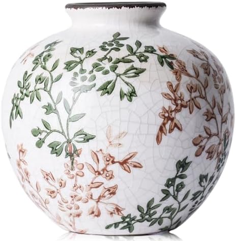 Green and Beige Vintage Flowers Vase for Centerpieces