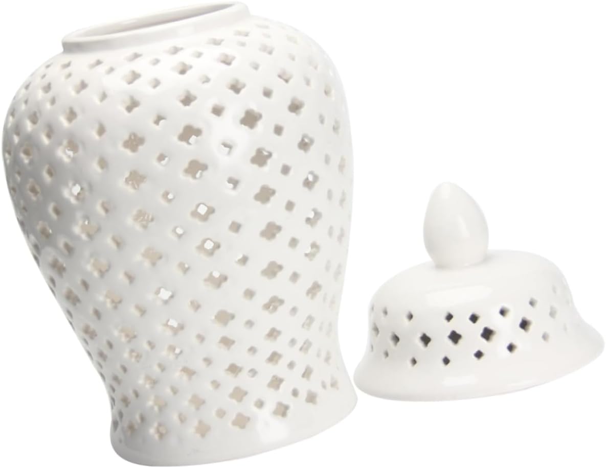 STOBAZA Ceramic Hollow Flower Vase White Vintage Decorative Jar