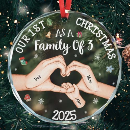Our 1st Christmas As A Family of 3 Personalized Glass Ornament