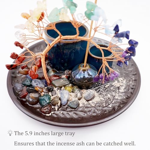 59 Inch Multifunctional Ceramic Incense Burner with 7 Colored Crystal Tree
