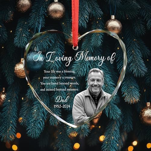 Custom Photo Memorial Heart Glass Ornament