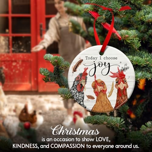 Charming Christmas Chicken Ornament - Rooster Decor with Today I Choose Joy Message
