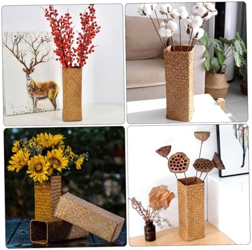 VINTORKY Woven Dried Flower Vase Rustic Tall Rattan Decorative Container