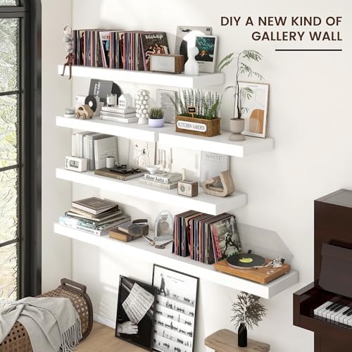 White Floating Wall Shelves 24x12 Inch Modern Design