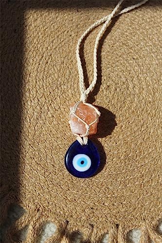 Bigbabybig Hanging Car Charm Natural Crystal Evil Eye Hemp Rope Protection Amulet