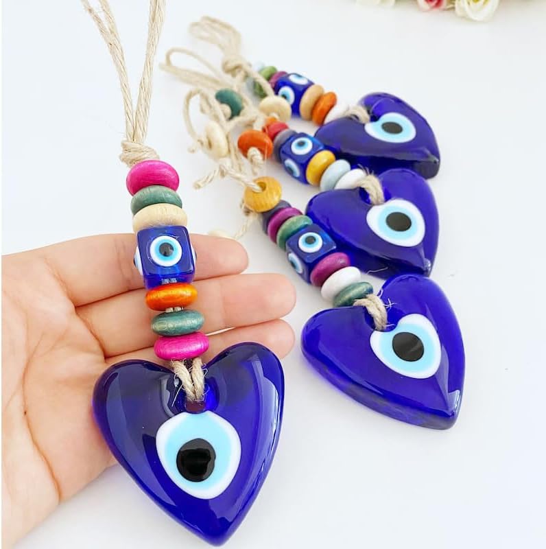 Set of 4 Blue Evil Eye Wall Hanging Car Charm Decor