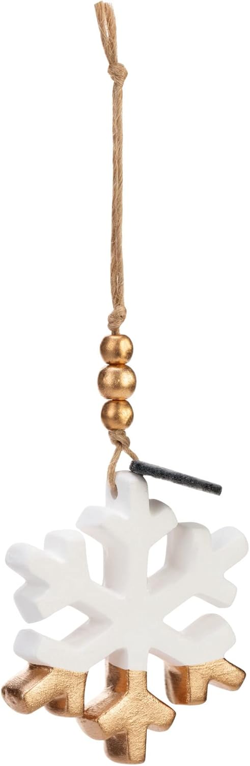 Snowflake Gold Tone and White 25 Inch Diffuser Hanging Christmas Ornament 2 PC Set