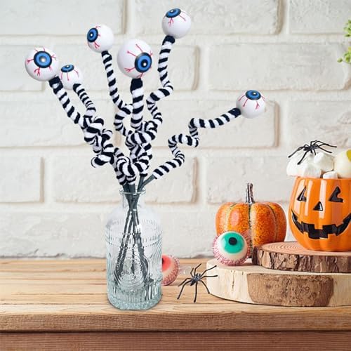 Halloween DIY Hanging Ornaments with Wool Bead Eyes on Twigs 6pcs