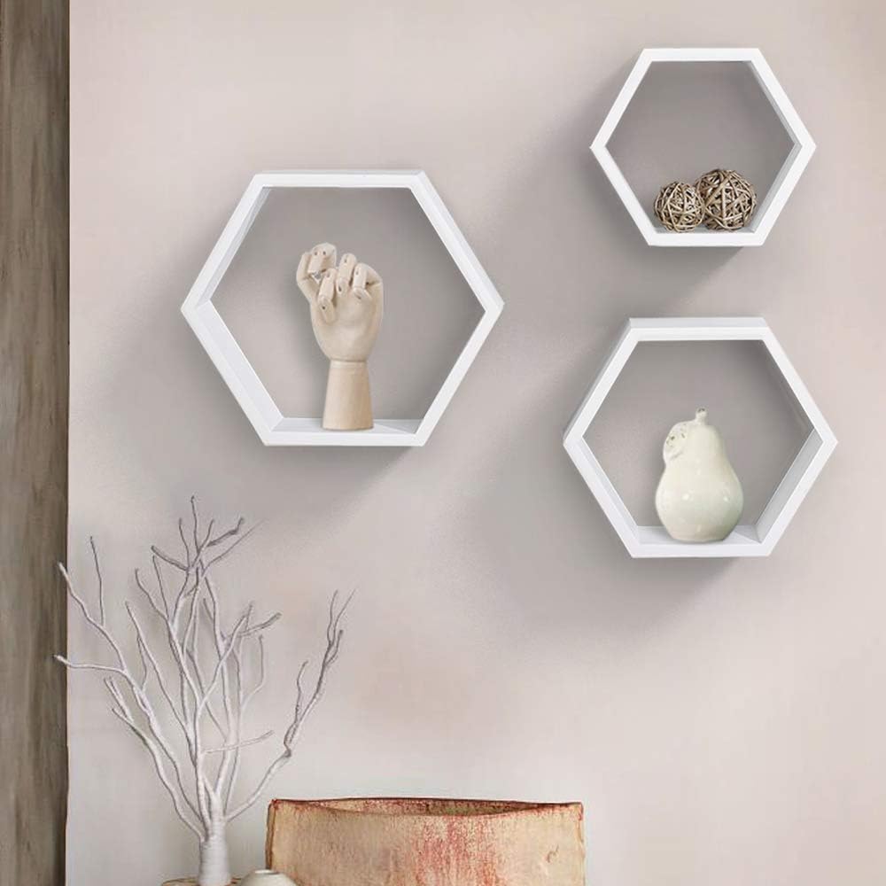 AHDECOR Set of 3 White Hexagon Floating Shelves