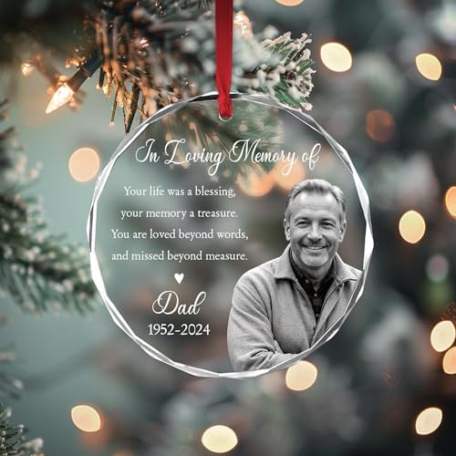 Custom Photo Memorial Heart Glass Ornament