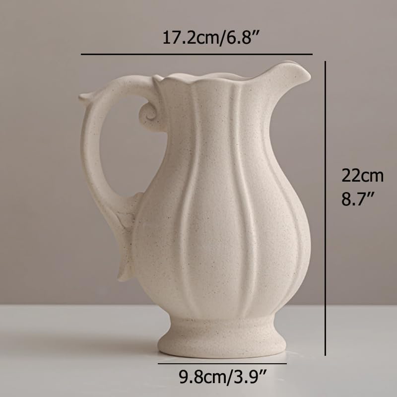 Large Rustic Ceramic Vase with Handle for Home Decor