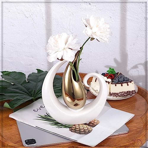 Modern Ceramic Vase Gold and White Decor