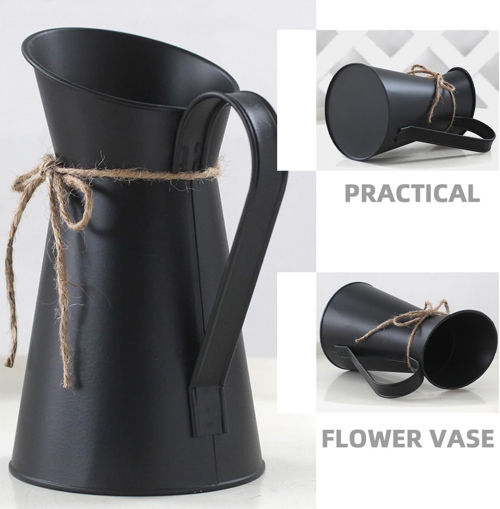 VOSAREA Vintage French Pitcher Vase 76 Inch Metal Bucket with Handle for Dried Flowers