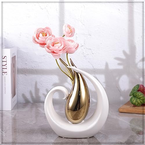Modern Ceramic Vase Gold and White Decor