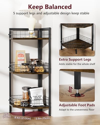 WikLiy 3 Tier Corner Shelf Stand with Metal Grid