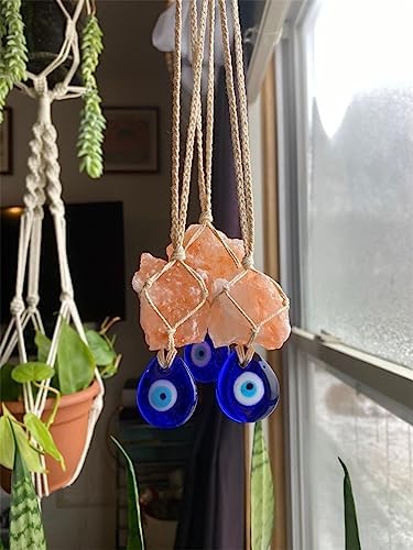 Bigbabybig Hanging Car Charm Natural Crystal Evil Eye Hemp Rope Protection Amulet