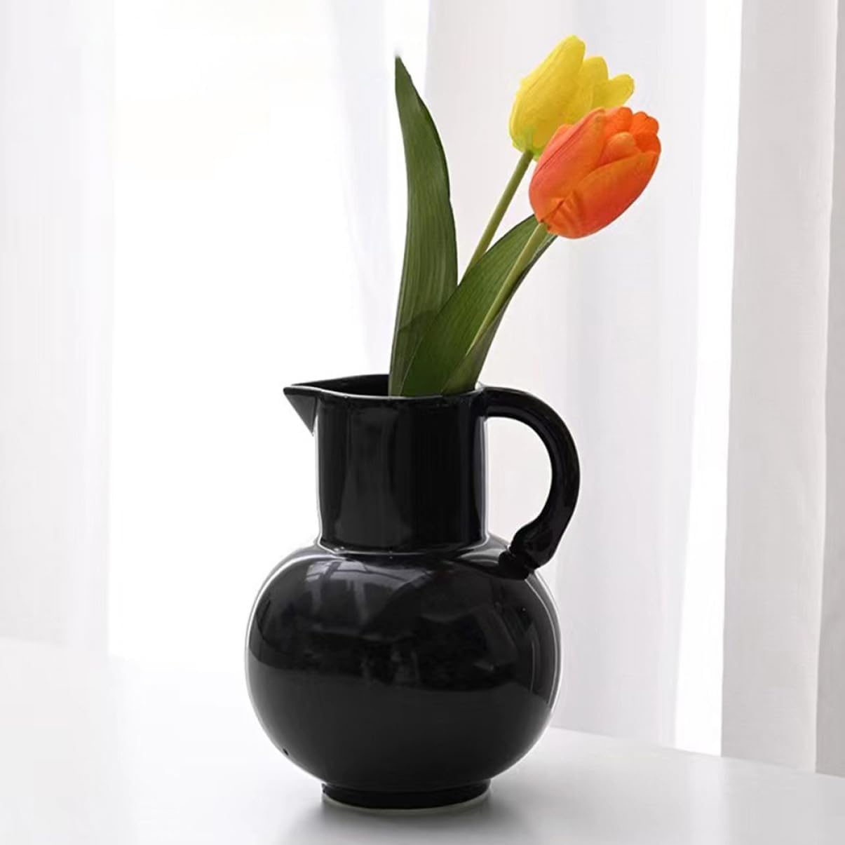 Farmhouse Ceramic Pitcher Vase for Dried Flowers and Home Decor