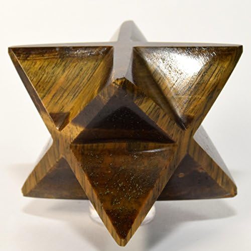 HQRP HC Set 62mm Golden Yellow 8 Point Tigers Eye Merkaba Star with Clear Quartz Cabochon