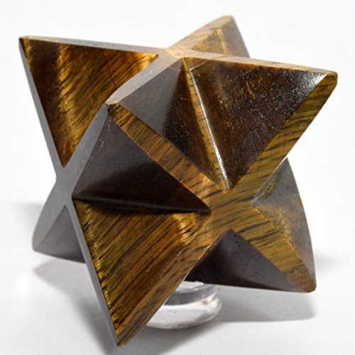 HQRP HC Set 62mm Golden Yellow 8 Point Tigers Eye Merkaba Star with Clear Quartz Cabochon