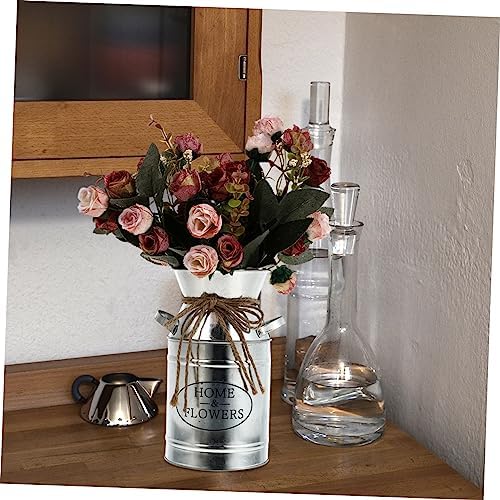 STOBAZA Vintage Iron Bucket Flower Vase Decor