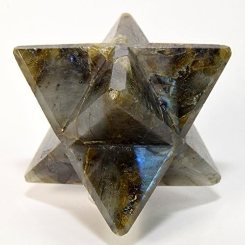 HC Set Rainbow Flash Labradorite 8 Point Merkaba Star with Clear Quartz Cabochon