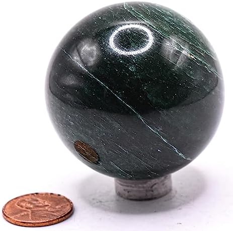 48mm Dark Green Jade Sphere with Stand - India Import