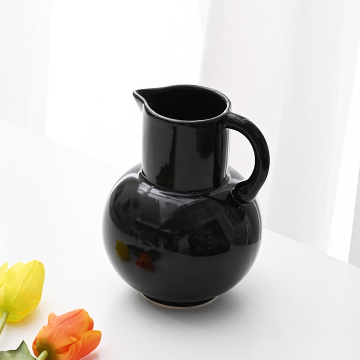 Farmhouse Ceramic Pitcher Vase for Dried Flowers and Home Decor