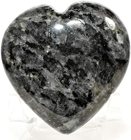 25 Inch Larvikite Heart with Stand - Natural Stone Decor