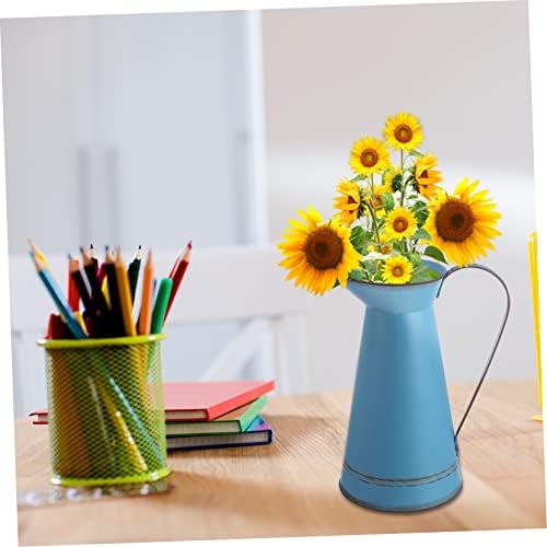 STOBAZA Multifunctional Blue Iron Flower Bucket Decor Vase