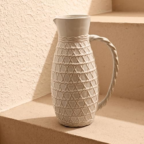 VICTOR TERESA Small White Ceramic Pitcher Vase for Home Decor