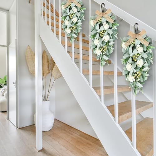 4 Pcs 24 Inch Artificial White Rose Teardrop Wreaths