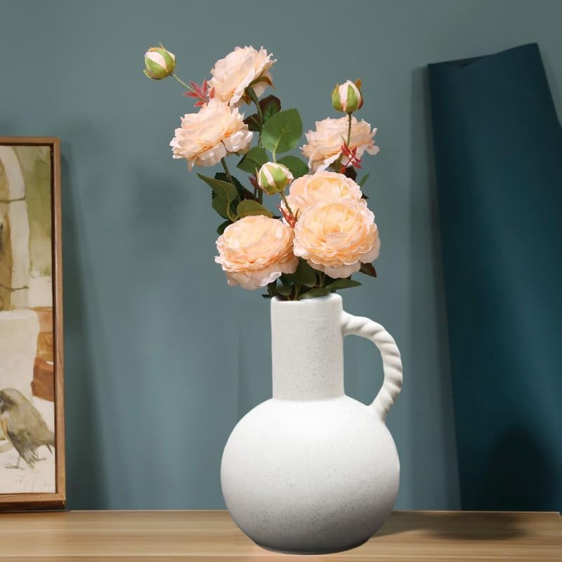 White Ceramic Vase with Handle for Modern Home Decor