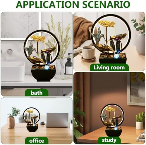 Tabletop Water Fountain with LED Ring Light and Humidifier for Home Office Bedroom