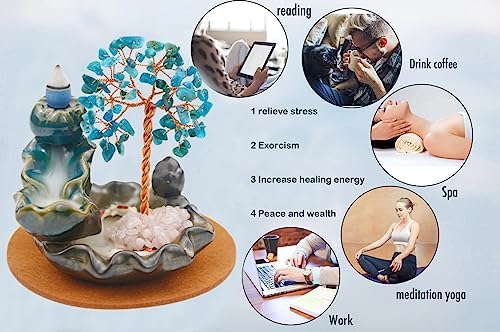Crystal Tree Waterfall Incense Burner with 30 Cones 30 Sticks Healing Crystal Necklace