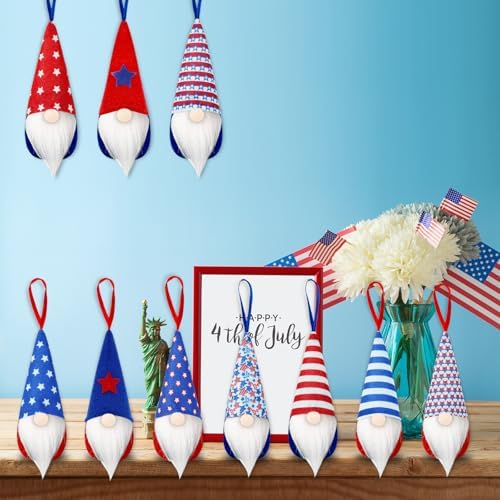 Patriotic Gnome Ornaments 10 Pack Red White Blue Decor