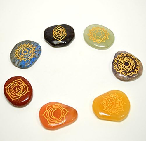 HQRP 7 Chakras Tumbled Crystal Set with Sanskrit Engravings