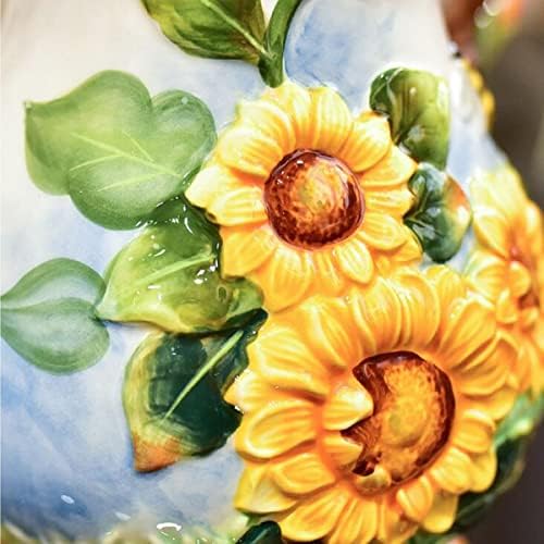 FORLONG Large Ceramic Water Pitcher Flower Vase with Sunflower and Bee Design Yellow 87 Inches Height